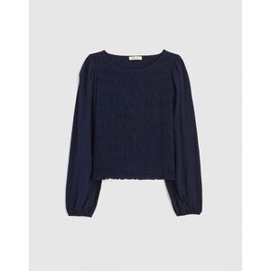 NWT Madewell Smocked Boatneck Top Midnight Navy Long Sleeve Extra Small